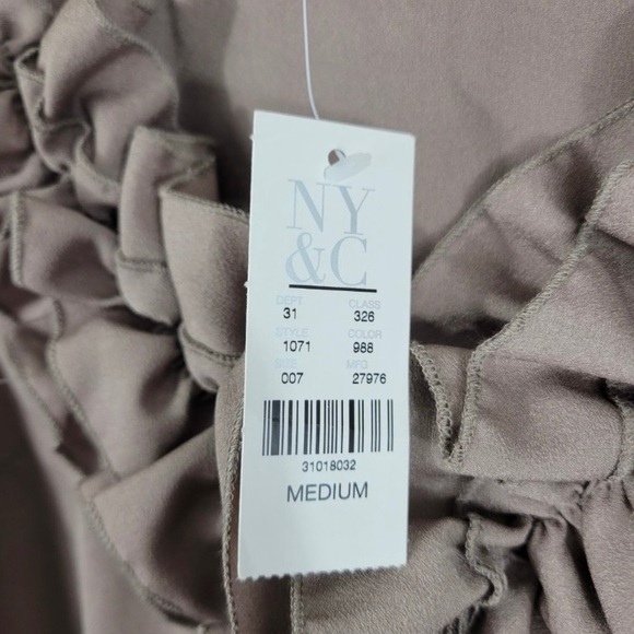 New York & Company Medium Womens Ruffle Front Top Tan/Taupe - NY&C - Picture 4 of 6